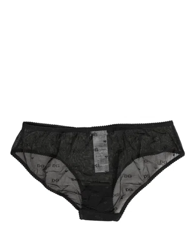 Dolce & Gabbana Black Sheer Mesh Lace Logo Brief Panty Underwear