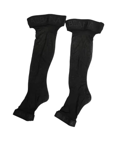 Dolce & Gabbana Black Sheer Nylon Logo Band Over-the-knee Stocking Socks