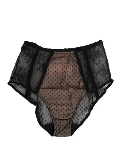 Dolce & Gabbana Black Sheer Polka Dot Lace High Waist Underwear Polyamide Clothing In Multi