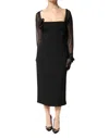 Dolce & Gabbana Black Sheer Yoke Rosette Sheath Midi Dress In Black