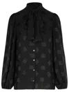 Dolce & Gabbana Black Shirt With Bow And Jacquard Dg Logo In Silk Woman In Black