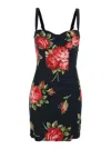 Dolce & Gabbana Black Short Dress With Floral Print In Viscose Woman In Black