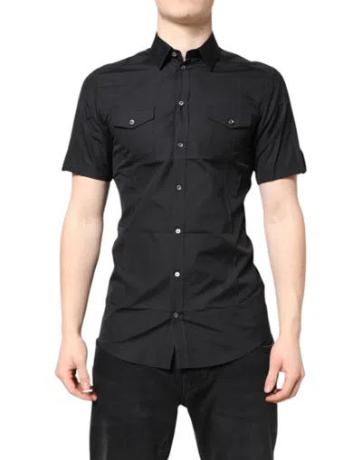 Dolce & Gabbana Black Short Sleeves Cotton Gold Casual Shirt