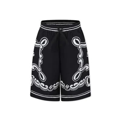 DOLCE & GABBANA BLACK SHORTS FOR BOY WITH LOGO