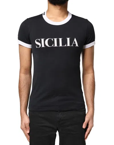 Pre-owned Dolce & Gabbana Black Sicilia Crew Neck Short Sleeve Men's T-shirt ()