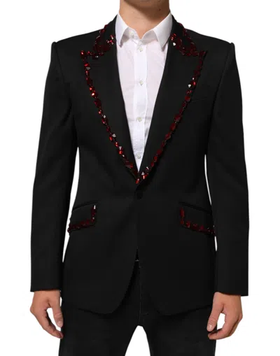 Dolce & Gabbana Black Sicilia Crystal Embellished Men Blazer