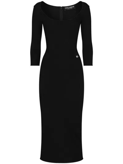 Dolce & Gabbana Black Sicily Fitted Midi Dress