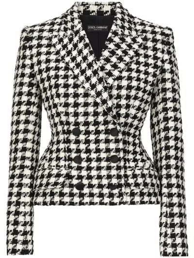 Dolce & Gabbana Double-breasted Houndstooth Wool And Cotton-blend Tweed Blazer In Multi