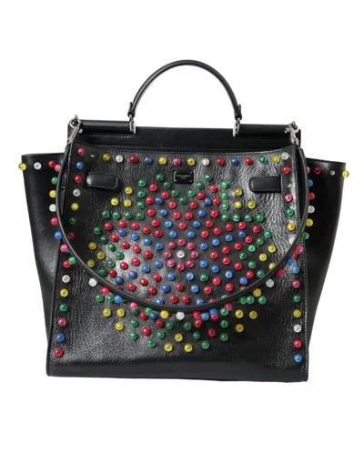 Pre-owned Dolce & Gabbana Black Sicily Leather Led Top Handle Shoulder Women's Bag ()