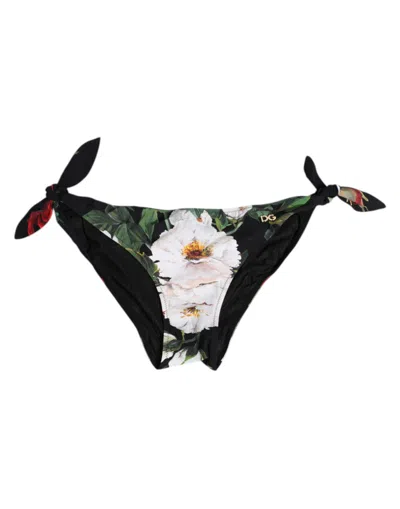 Dolce & Gabbana Black Side Tie Floral Bikini Bottom Women's Swimwear