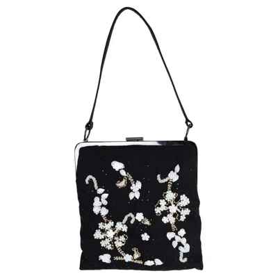 Pre-owned Dolce & Gabbana Black Silk Beaded Floral Evening Bag