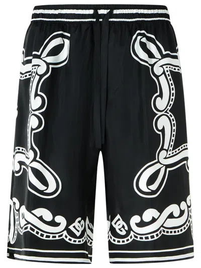 DOLCE & GABBANA DOLCE & GABBANA BLACK SILK BERMUDA SHORTS MEN