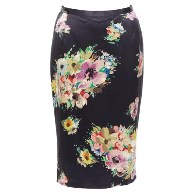 Pre-owned Dolce & Gabbana Dolce Gabbana Black Silk Blend Multicolor Floral Print Pencil Skirt It40 S