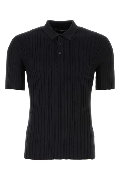 Dolce & Gabbana Black Silk Blend Polo Shirt In Nero