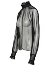 Dolce & Gabbana Sheer Silk Blouse Gathered Neckline In Black
