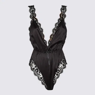 Dolce & Gabbana Lace-trimmed Silk-blend Satin Bodysuit In Black