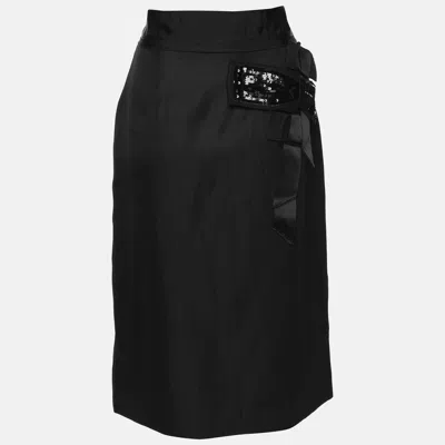 Pre-owned Dolce & Gabbana Black Silk Bow Midi Skirt M