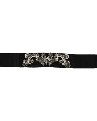 Dolce & Gabbana Black Silk Brass Crystal Embellished Waist Belt