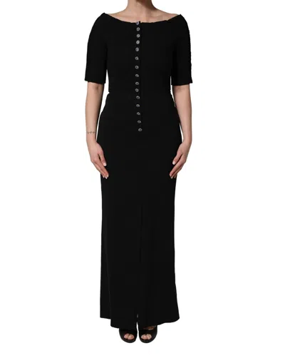 Pre-owned Dolce & Gabbana Black Silk Button Bodice Sheath Maxi Women's Dress ()