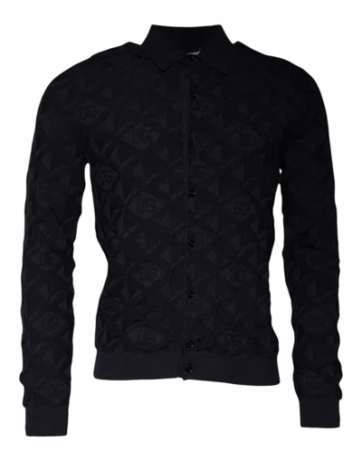 Dolce & Gabbana Black Silk Crew Neck Men Cardigan Men's Sweater