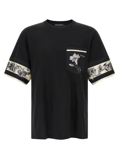 DOLCE & GABBANA MEN BLACK SILK DETAIL T-SHIRT, XXL LUXURY T-SHIRTS FOR MEN DARVEYS