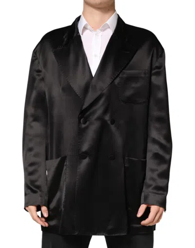 Dolce & Gabbana Silk Double Breasted Blazer Two Buttons In Black
