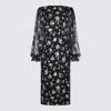 Dolce & Gabbana Women Black Dress With Round Neckline And All-over Floral Motif In Silk Blend Woman In Black