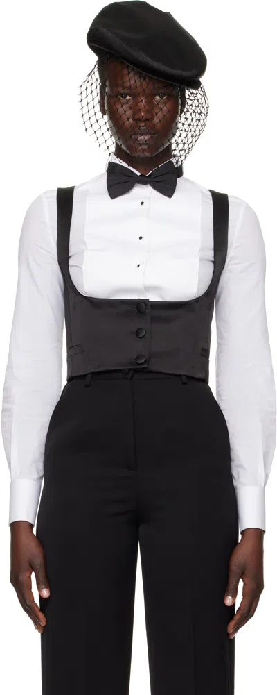 Dolce & Gabbana Black Silk Duchesse Single Breasted Tuxedo Vest In N0000 Nero