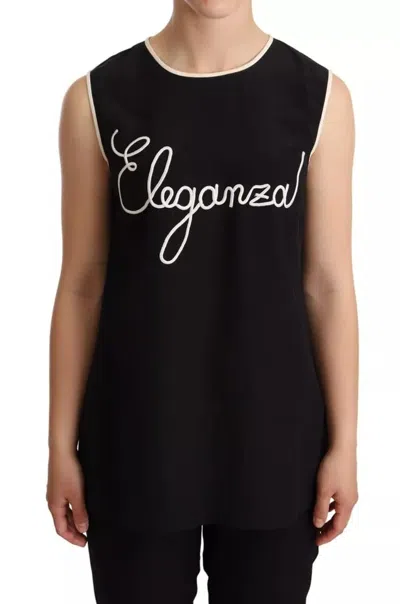 Pre-owned Dolce & Gabbana Black Silk Eleganza Print Sleeveless Tank Women's Top ()
