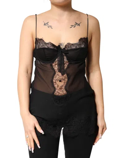 Dolce & Gabbana Black Silk Floral Lace Chemise Lingerie Women's Top