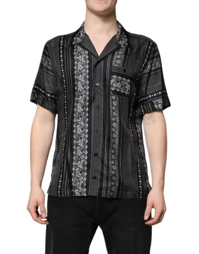 Dolce & Gabbana Black Silk Floral Print Short Sleeves Shirt