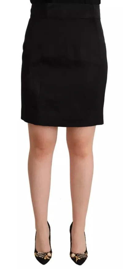Pre-owned Dolce & Gabbana Black Silk High Waist Mini Pencil Cut Women's Skirt ()