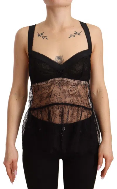 DOLCE & GABBANA DOLCE & GABBANA BLACK SILK LACE BABYDOLL NYLON LINGERIE WOMEN'S TOP