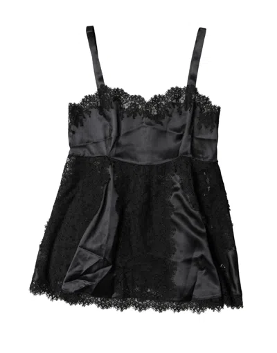 Dolce & Gabbana Silk Lace Trim Tank Top In Black