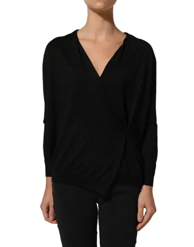 Pre-owned Dolce & Gabbana Black Silk Long Sleeves Draped Blouse Women's Top ()