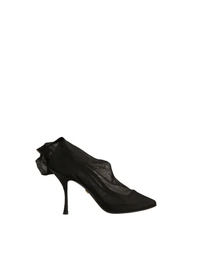 Pre-owned Dolce & Gabbana Black Silk Mesh Sock Style Heels Boots Women's Shoes ()