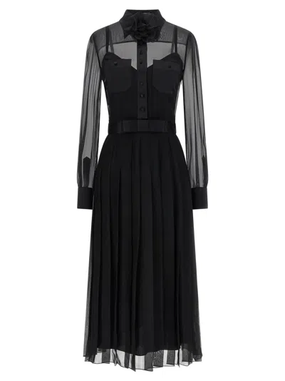 Dolce & Gabbana Women Black Shirt Collar Midi Dress In White