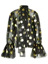 Dolce & Gabbana Silk Organza Lamé Polka Dot Blouse In Black