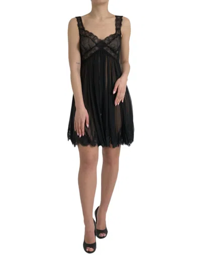 Dolce & Gabbana Black Silk Pleated Lace Chiffon Mini Women's Dress