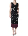 Dolce & Gabbana Black Silk Polka Dot Vneck Tassel Midi Dress In Black
