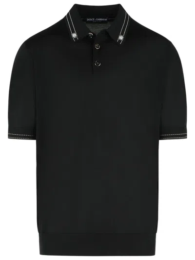 Dolce & Gabbana Short Sleeve Contrast Stitching Polo With Button Fastening In Black