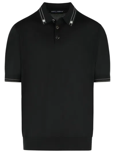 Dolce & Gabbana Short Sleeve Contrast Stitching Polo With Button Fastening In Black