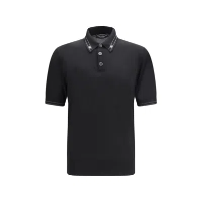 Dolce & Gabbana Silk Polo Shirt With Polo Collar And Short Sleeves In Black