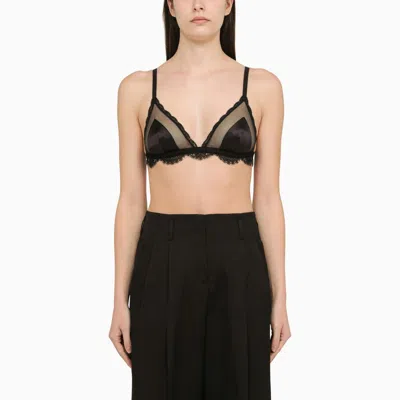 DOLCE & GABBANA BLACK SILK SATIN AND LACE BRA