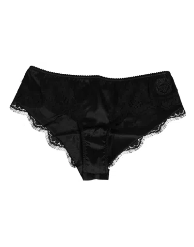 Dolce & Gabbana Black Silk Satin Floral Lace Panty Brief Women's Underwear