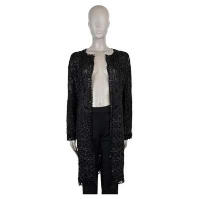 Pre-owned Dolce & Gabbana Black Silk Sequin Embroidered Lace Coat Jacket M