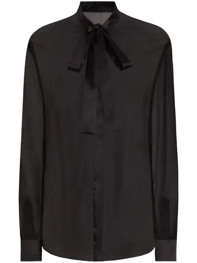 Dolce & Gabbana Black Silk Shirt With Bow