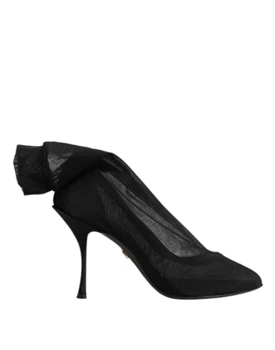Dolce & Gabbana Black Silk Stretch Mesh Sock Boots Women's Shoes In White