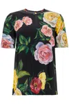 Dolce & Gabbana Peony And Rose Print Silk Charmeuse Blouse In Black