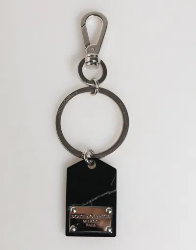 Pre-owned Dolce & Gabbana Black Silver Brass Logoplaque Metal Ring Keyring  Women's Keychain () In Multi